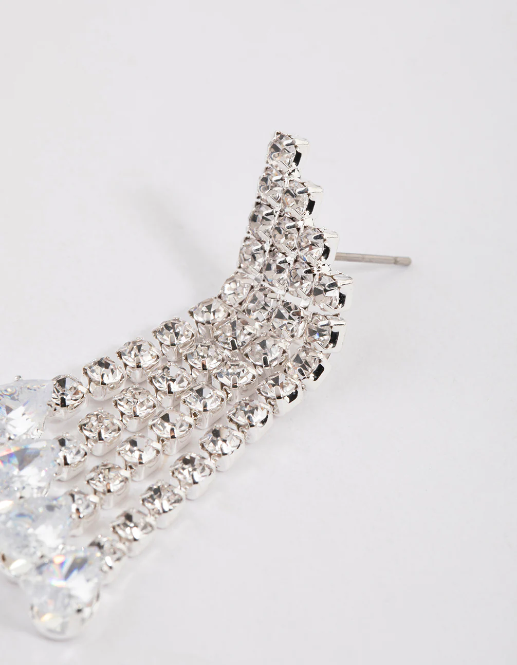 Silver Cubic Zirconia Four Row Tassel Stone Drop Earrings - Image 3