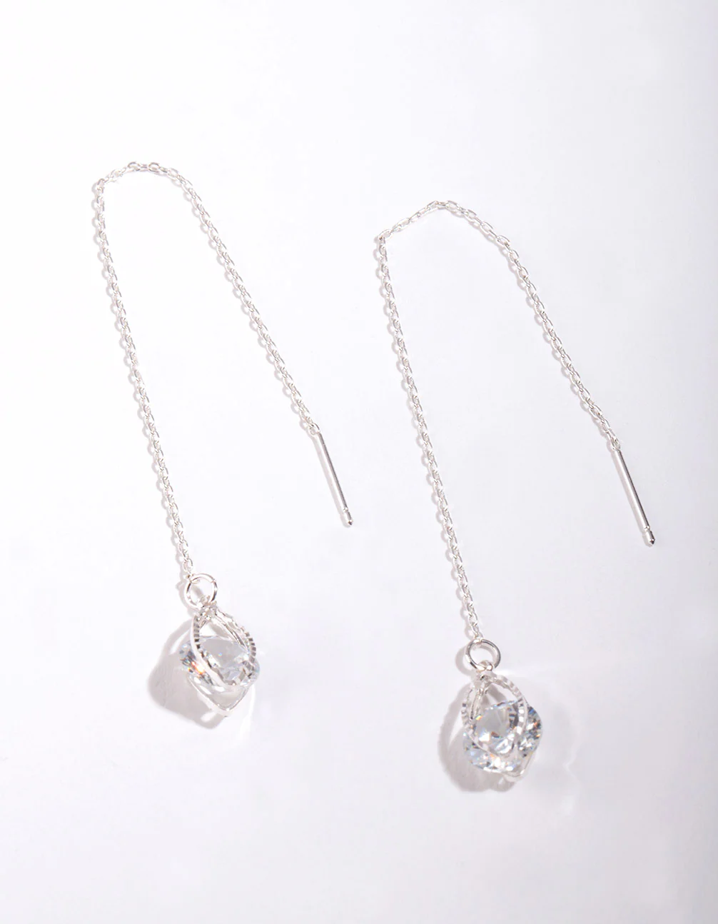 Silver Cubic Zirconia Chain Teardrop Earrings - Image 2