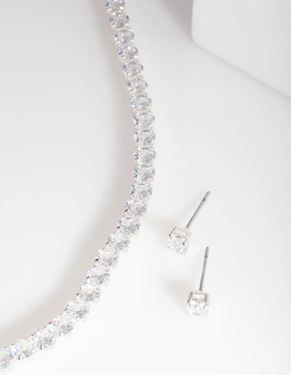 Silver Cubic Zirconia Earrings & Tennis Necklace Set - Image 4