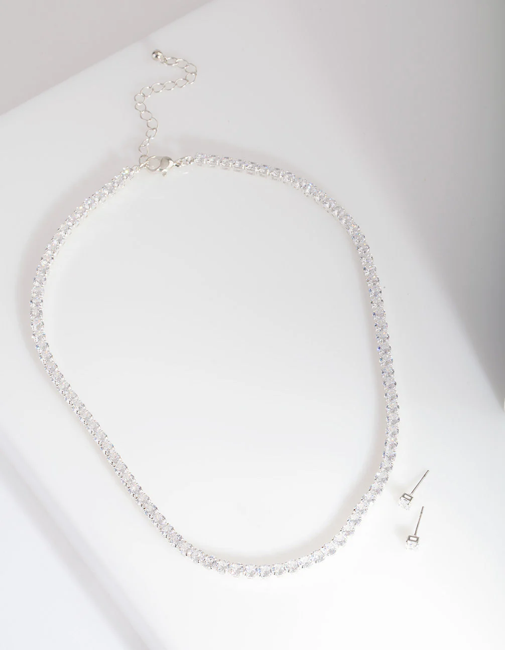 Silver Cubic Zirconia Earrings & Tennis Necklace Set - Image 5