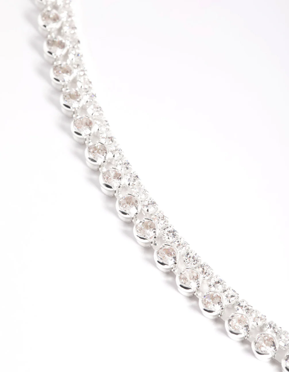 Silver Double Row Tennis Necklace - Image 4