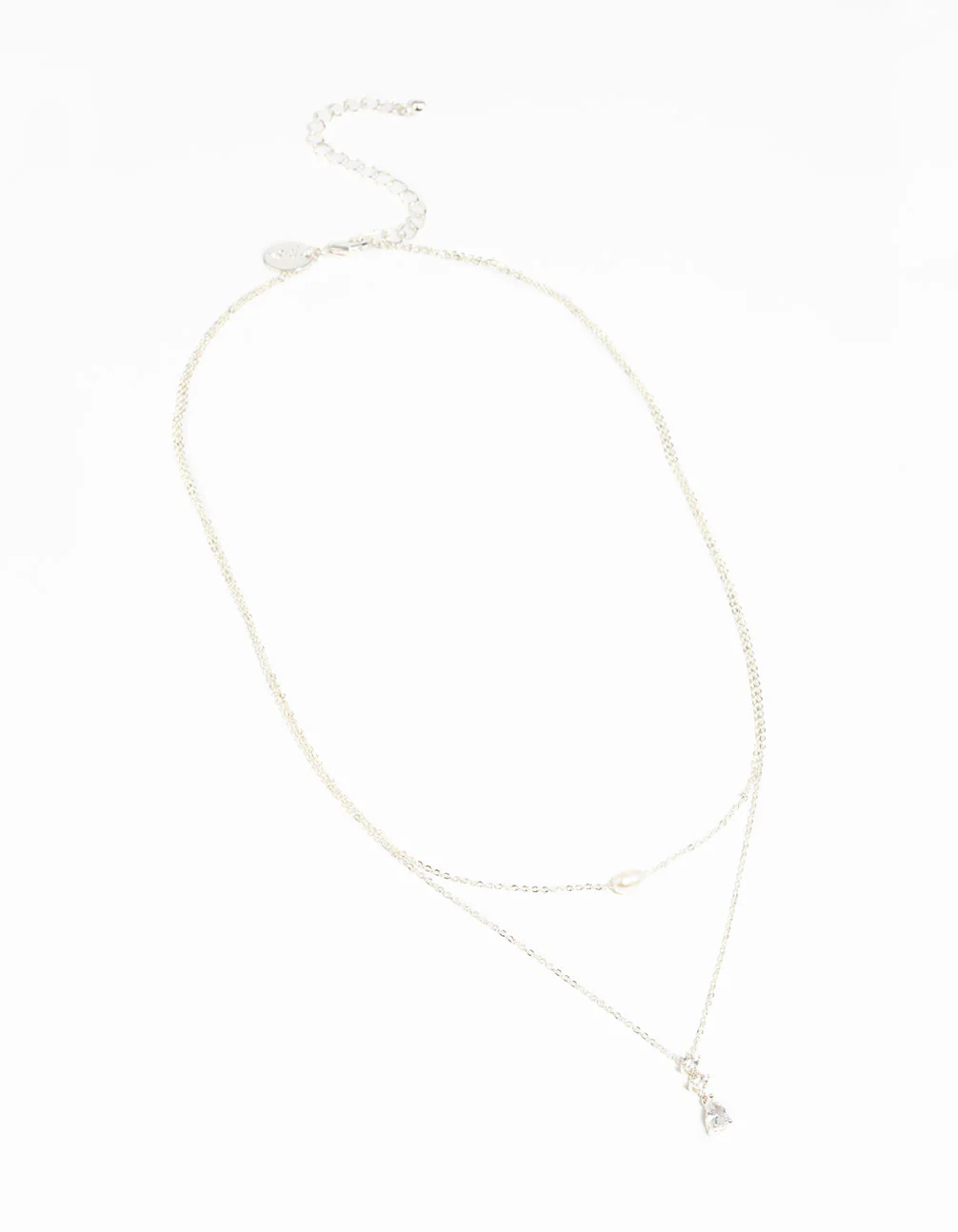 Silver Cubic Zirconia Freshwater Pearl Layered Necklace - Image 3