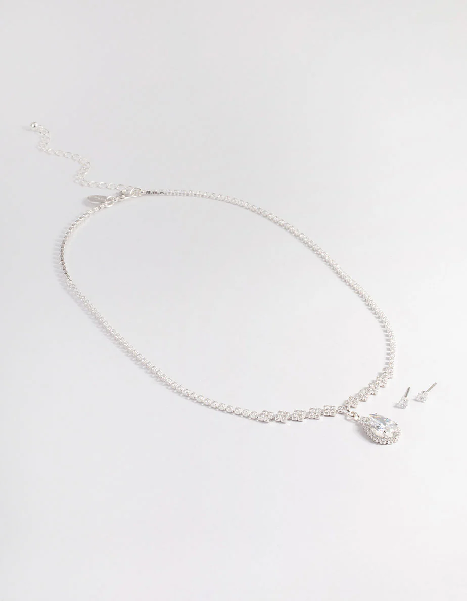 Cubic Zirconia Diamond Pear Stone Necklace Set - Image 2