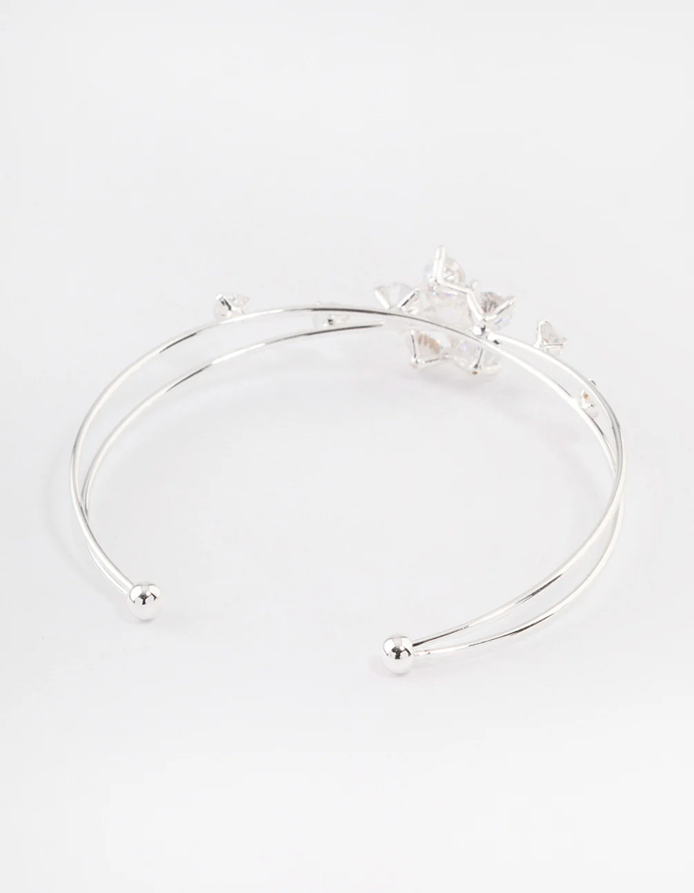 Silver Cubic Zirconia Flower Cross Over Cuff Bangle - Image 3