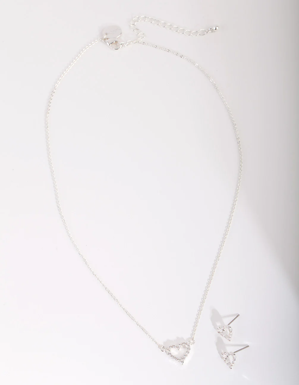 Silver Cubic Zirconia Heart Necklace & Earrings Set - Image 2