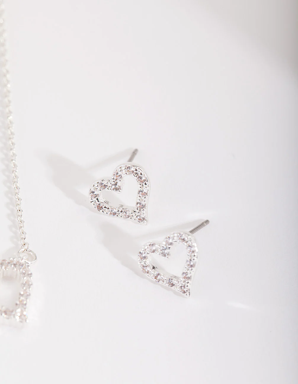 Silver Cubic Zirconia Heart Necklace & Earrings Set - Image 3