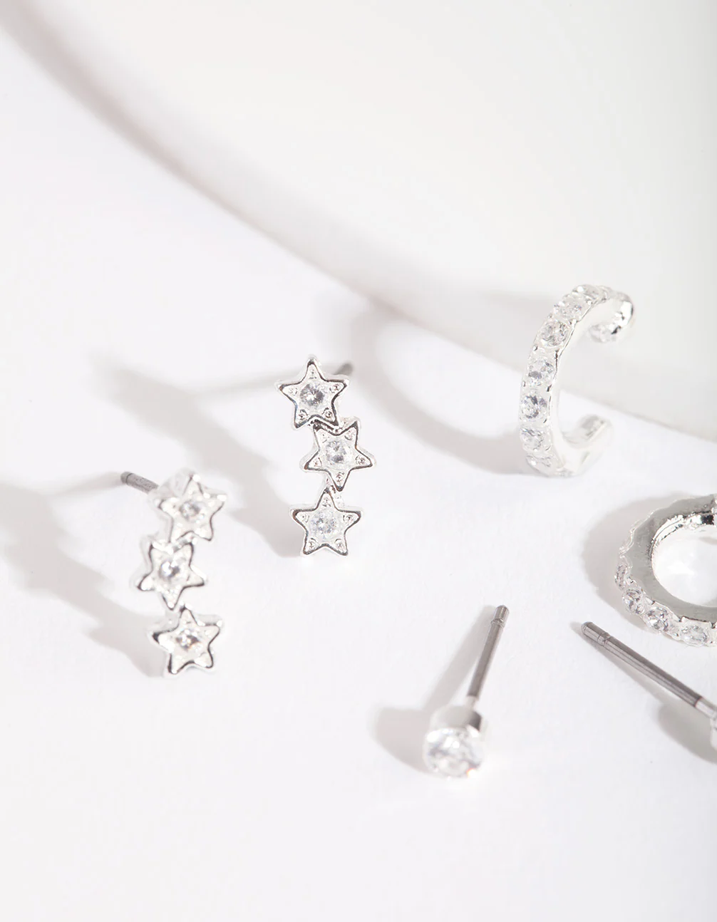Silver Cubic Zirconia Huggie Star Earring Pack - Image 2
