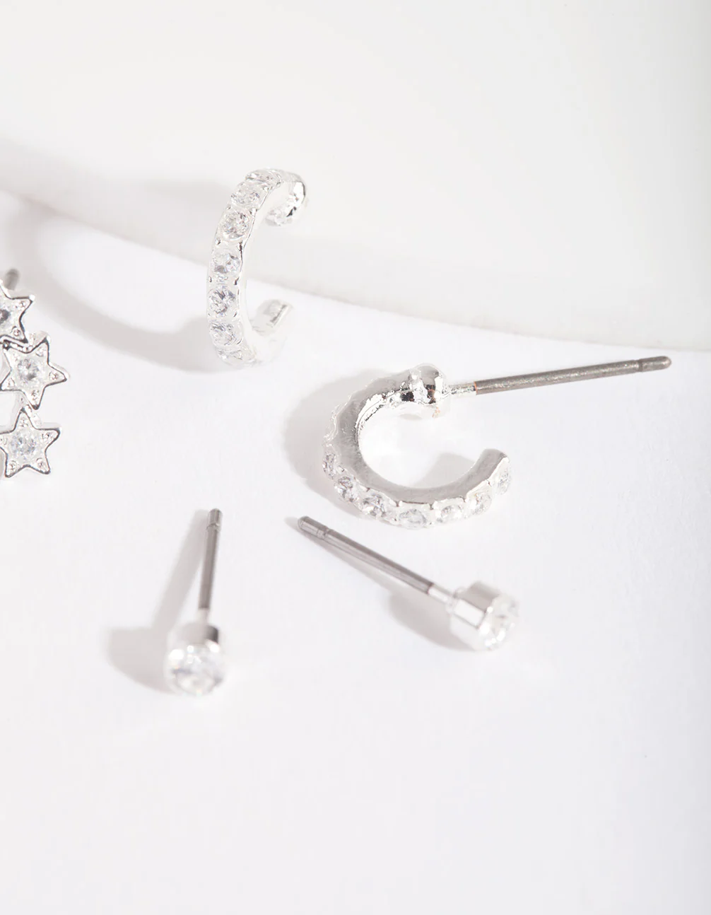 Silver Cubic Zirconia Huggie Star Earring Pack - Image 3