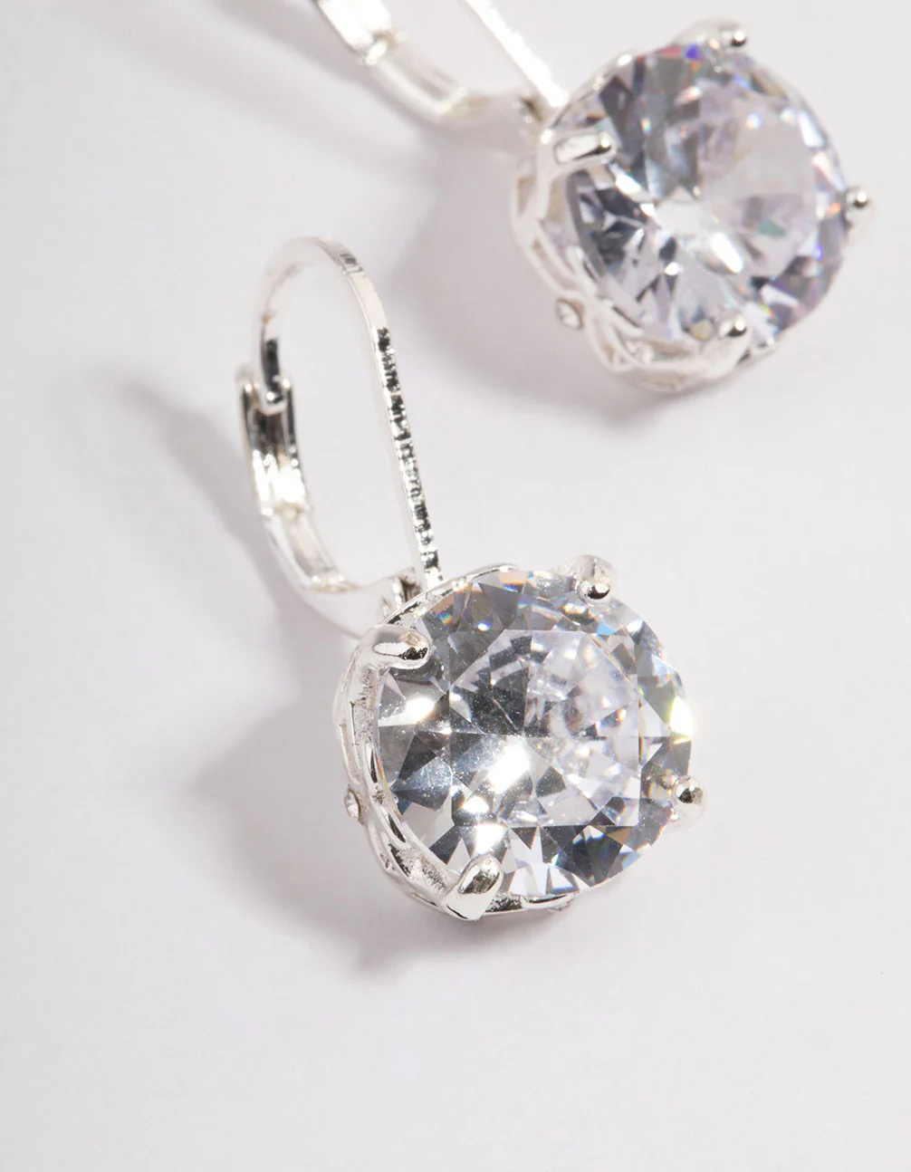 Silver Cubic Zirconia Mega Stone Huggie Earrings - Image 2