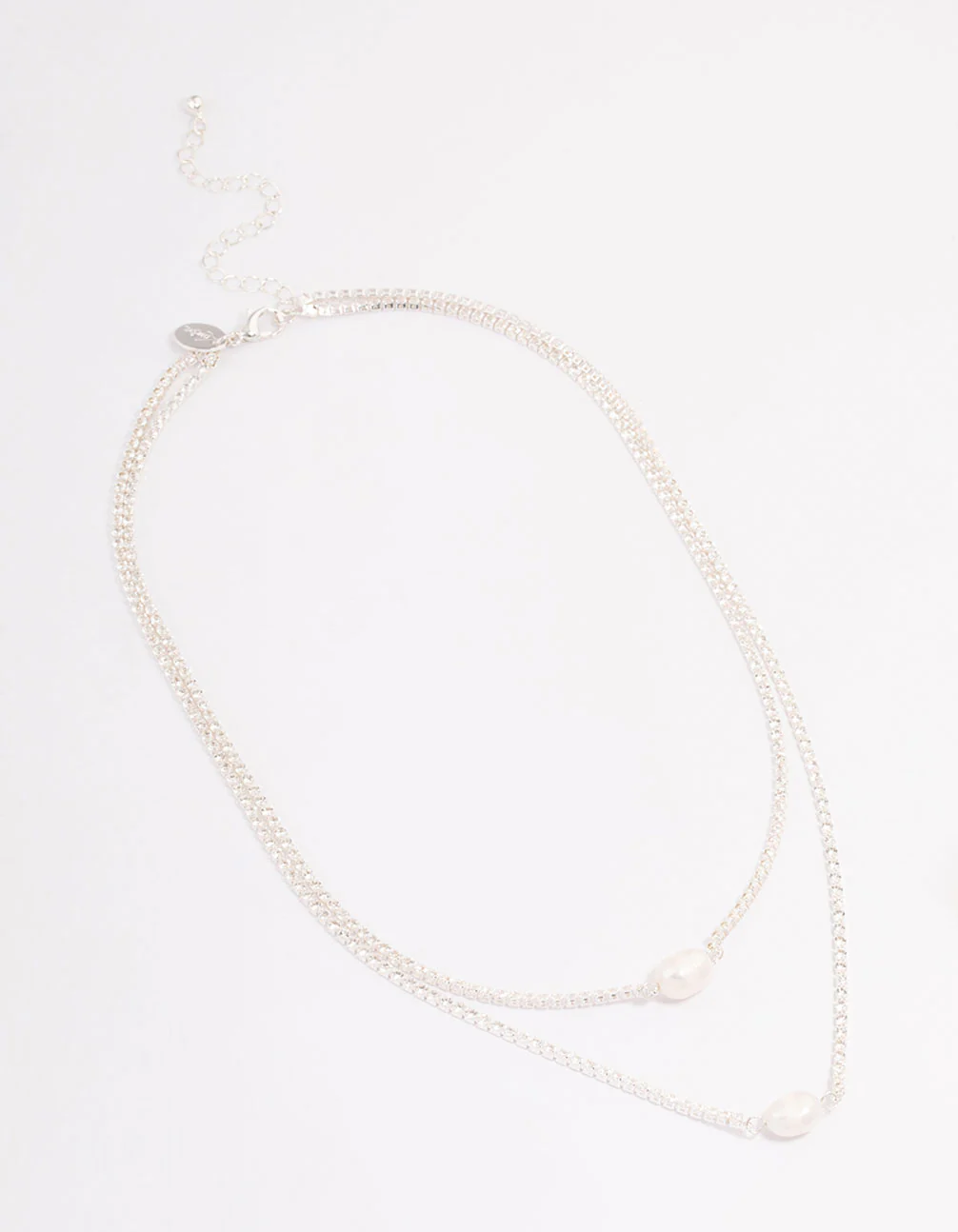 Silver Cubic Zirconia Multi-Row Pearl Necklace - Image 2