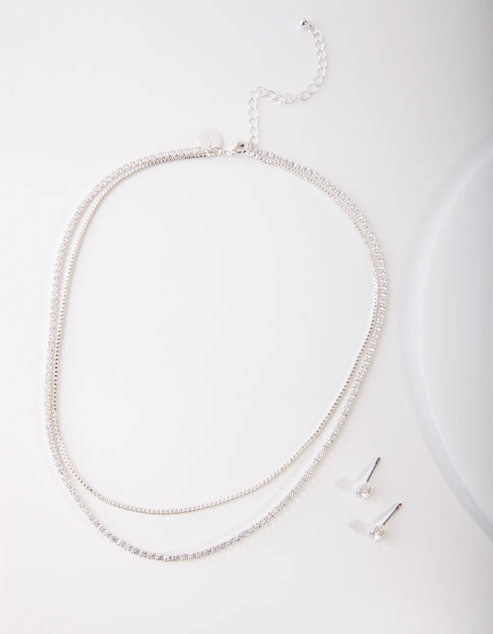 Cubic Zirconia Multi-Layered Necklace & Earrings Set - Image 2