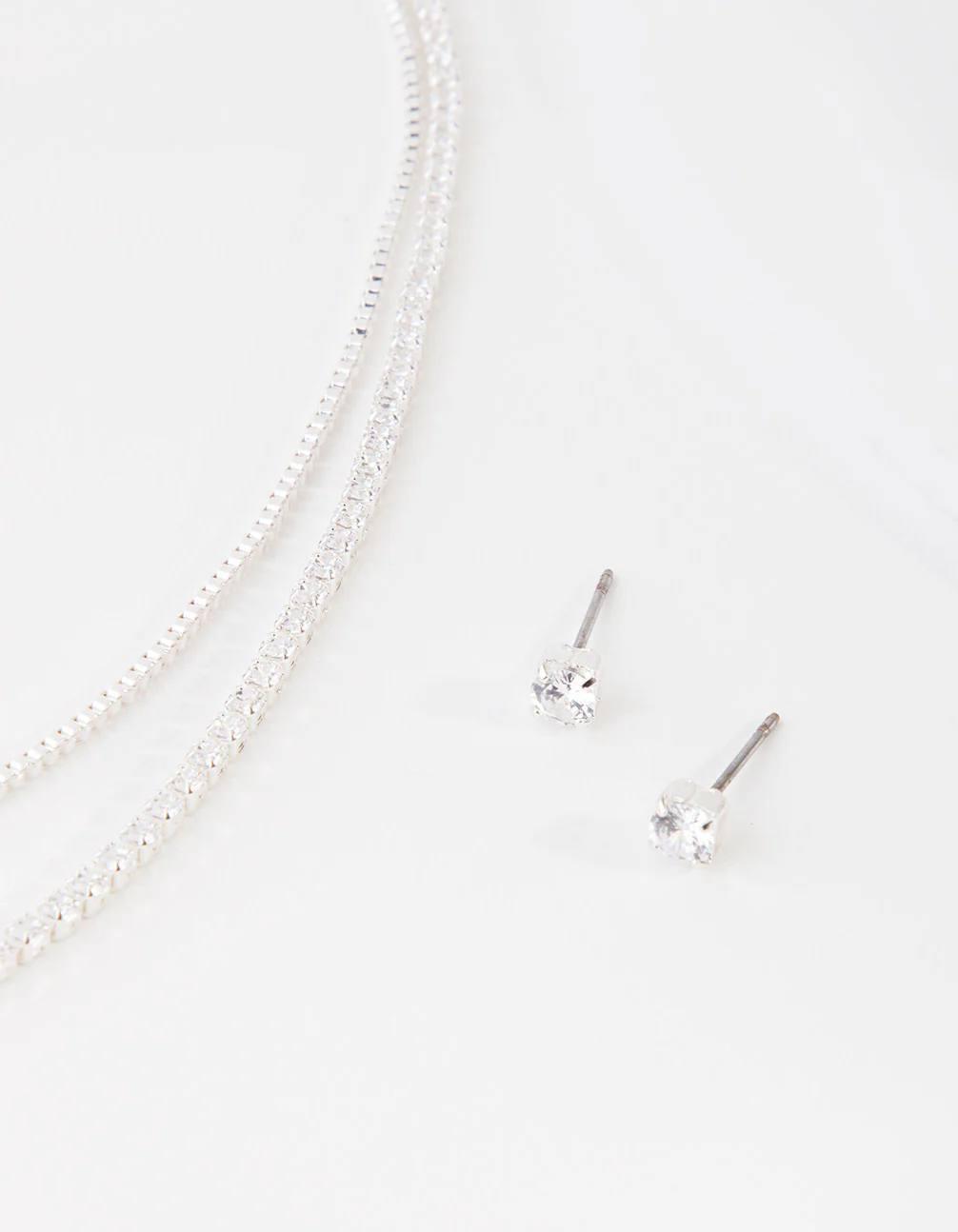 Cubic Zirconia Multi-Layered Necklace & Earrings Set - Image 3