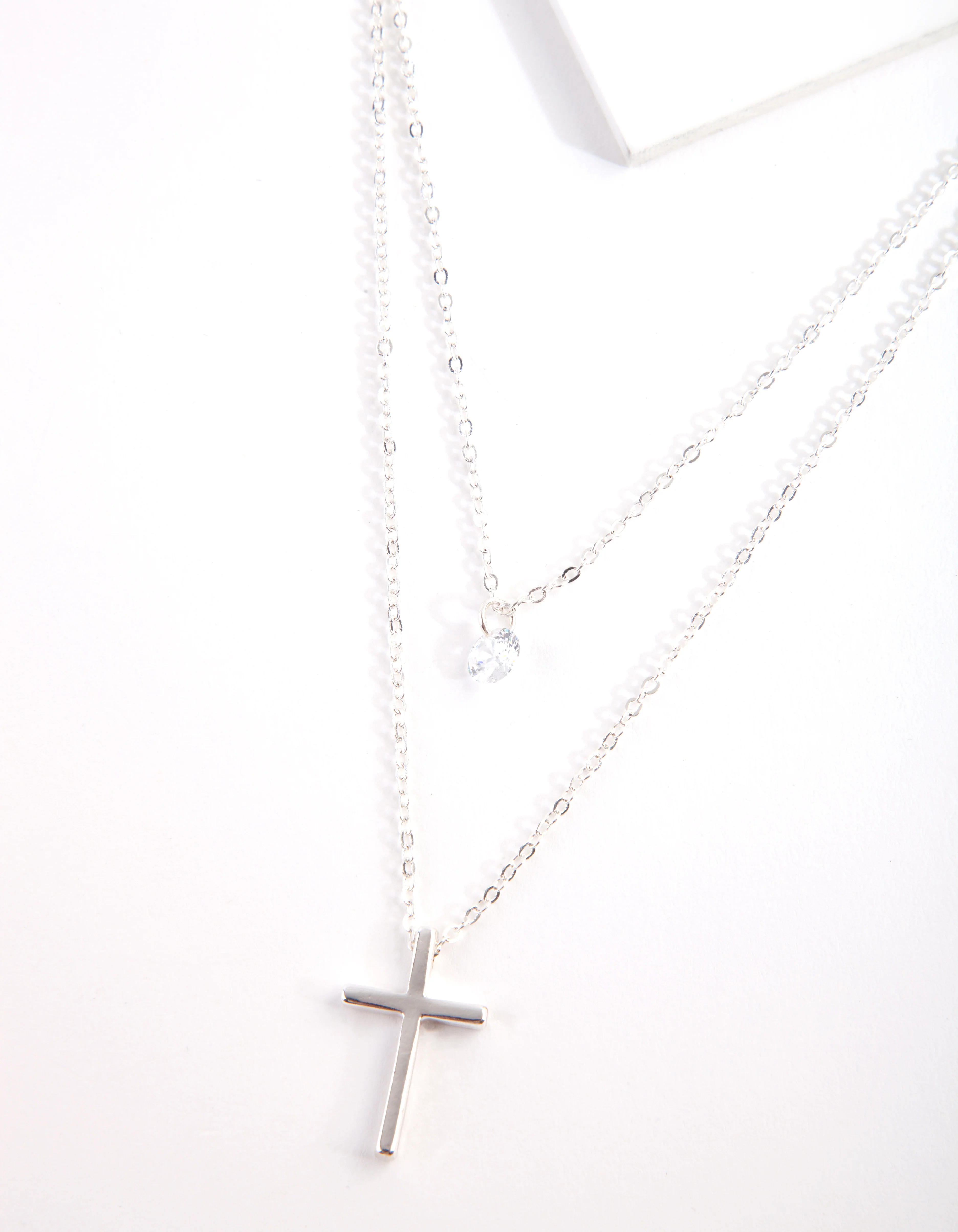 Cubic Zirconia Silver Multi Row Cross Necklace - Image 2