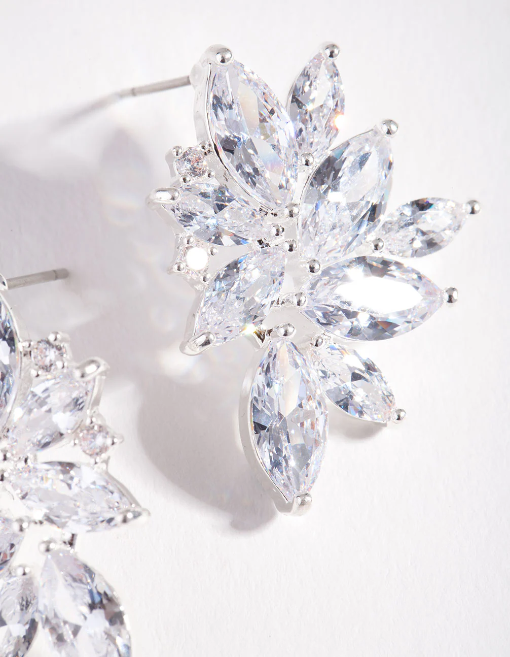 Silver Cubic Zirconia Navette Stud Earrings - Image 2