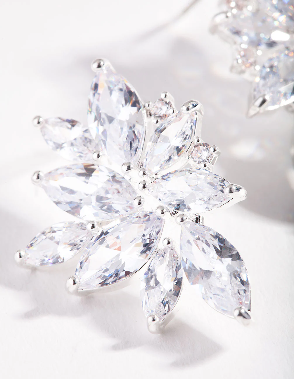 Silver Cubic Zirconia Navette Stud Earrings - Image 3