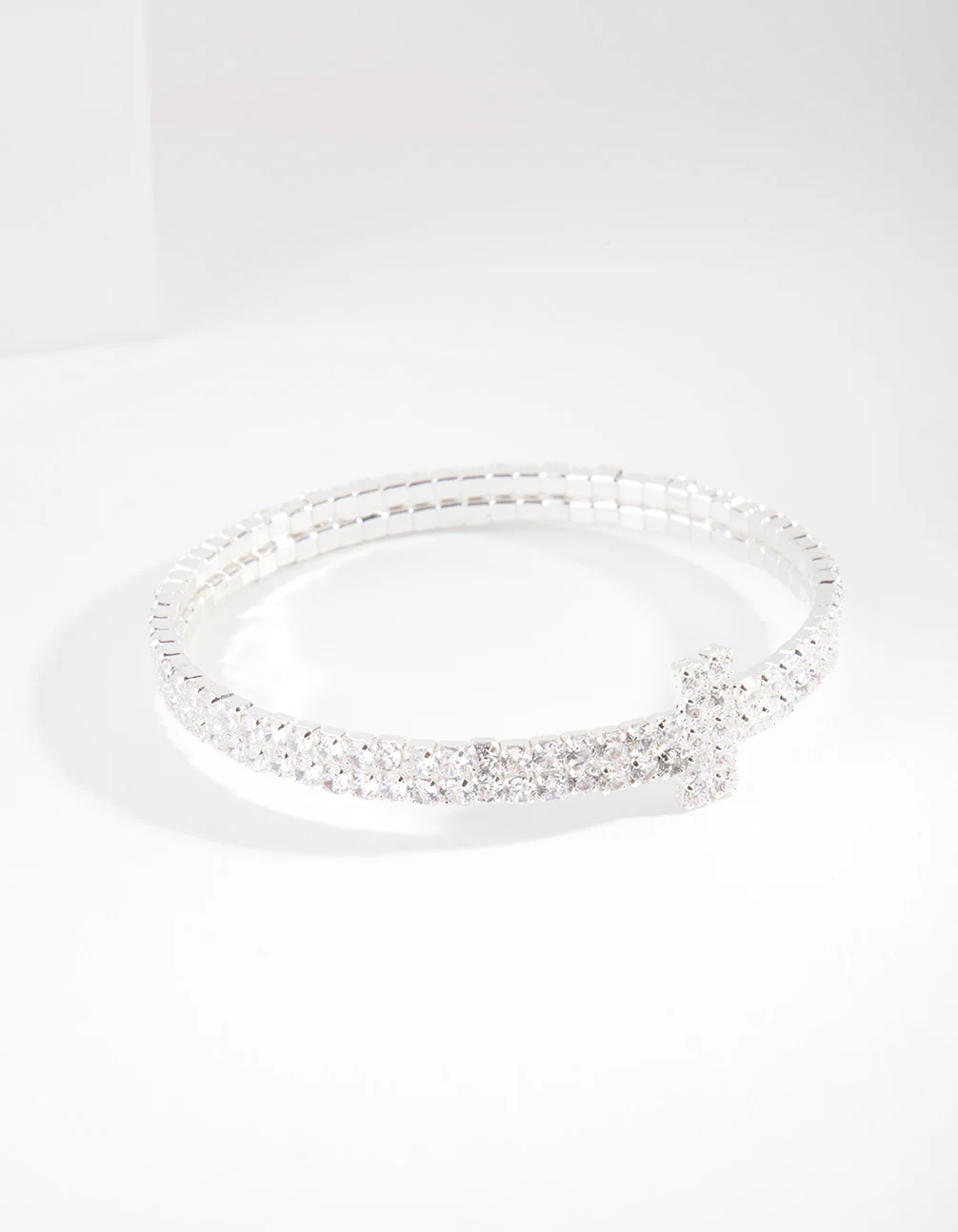 Silver Cubic Zirconia Row T Cuff Bracelet - Image 3