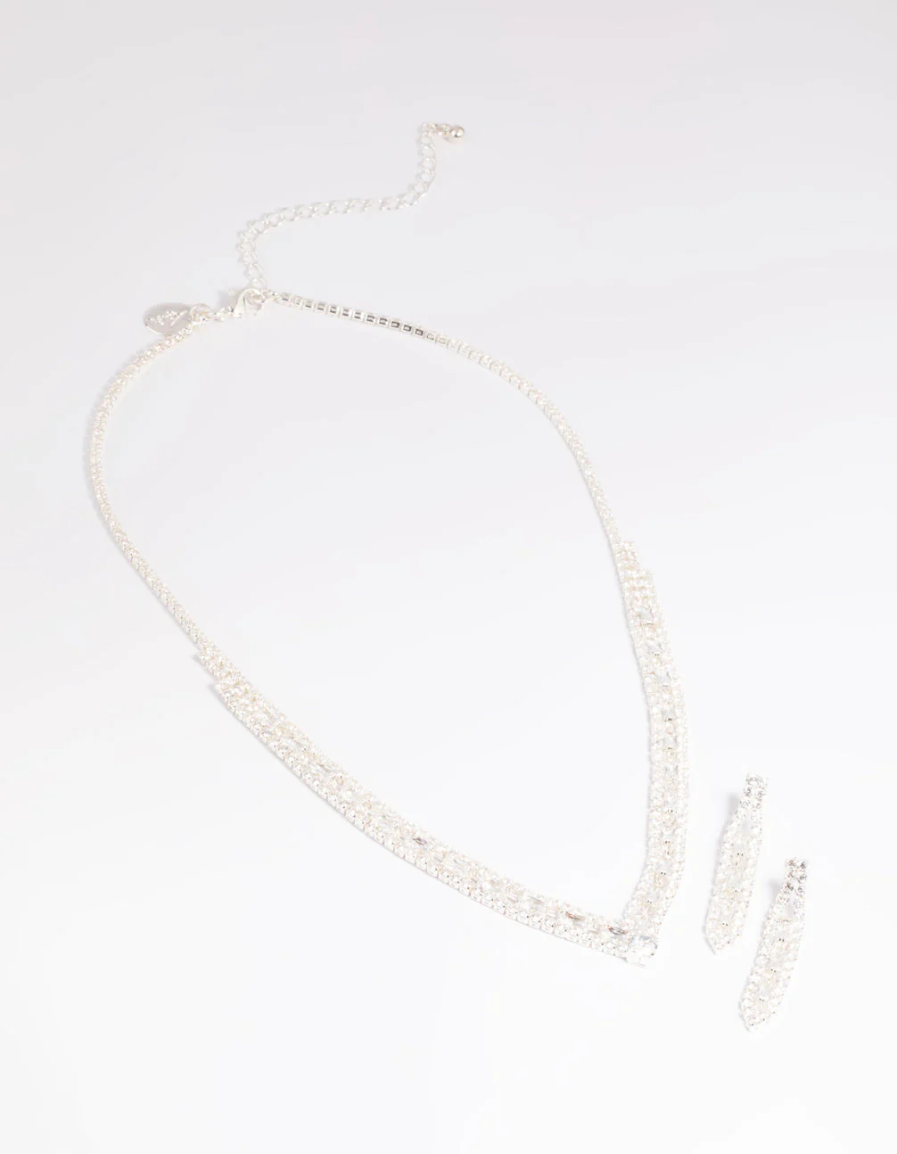 Silver Cubic Zirconia Statement Necklace & Earrings Set - Image 3