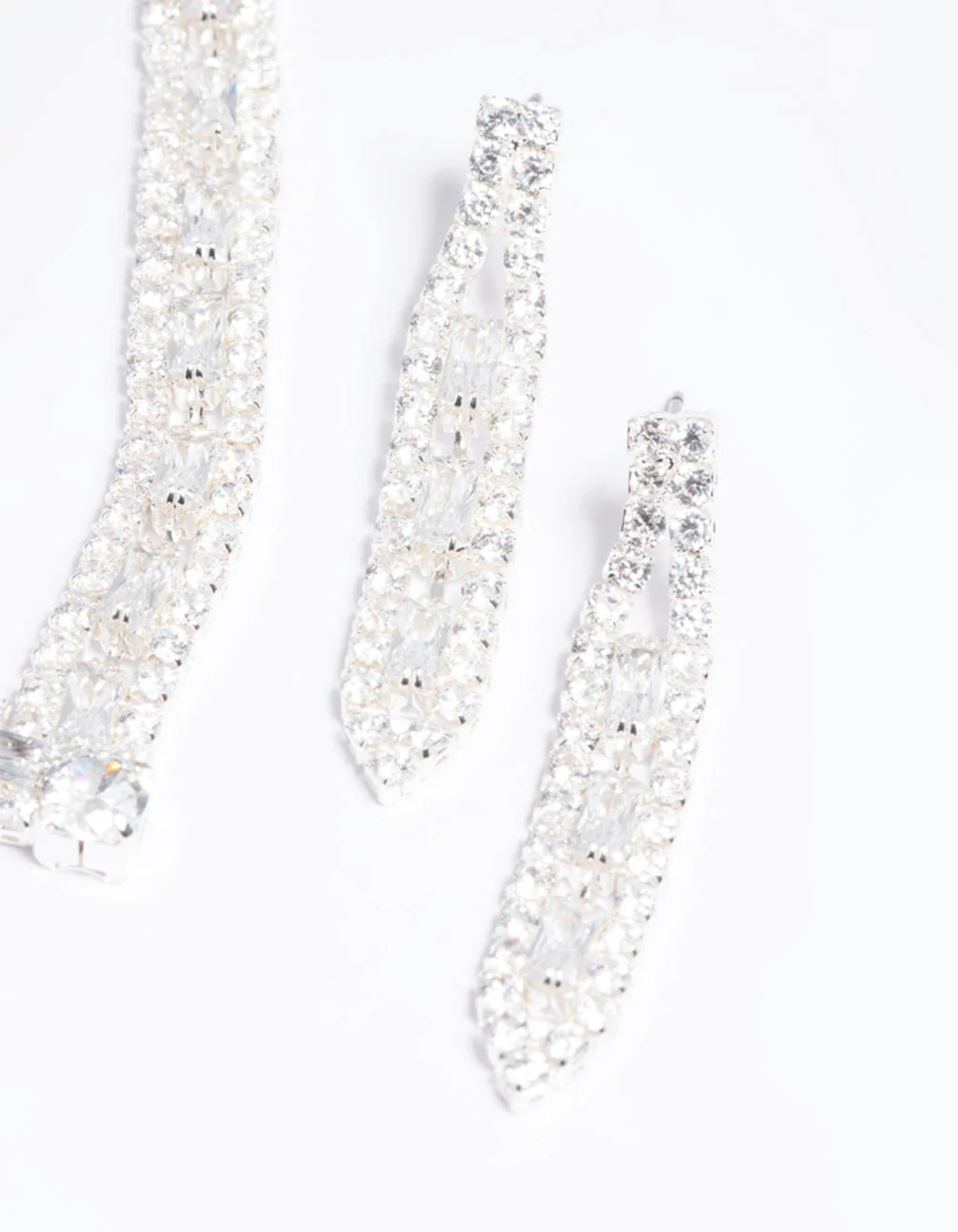 Silver Cubic Zirconia Statement Necklace & Earrings Set - Image 4