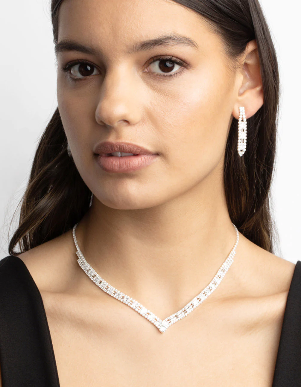 Silver Cubic Zirconia Statement Necklace & Earrings Set - Image 5