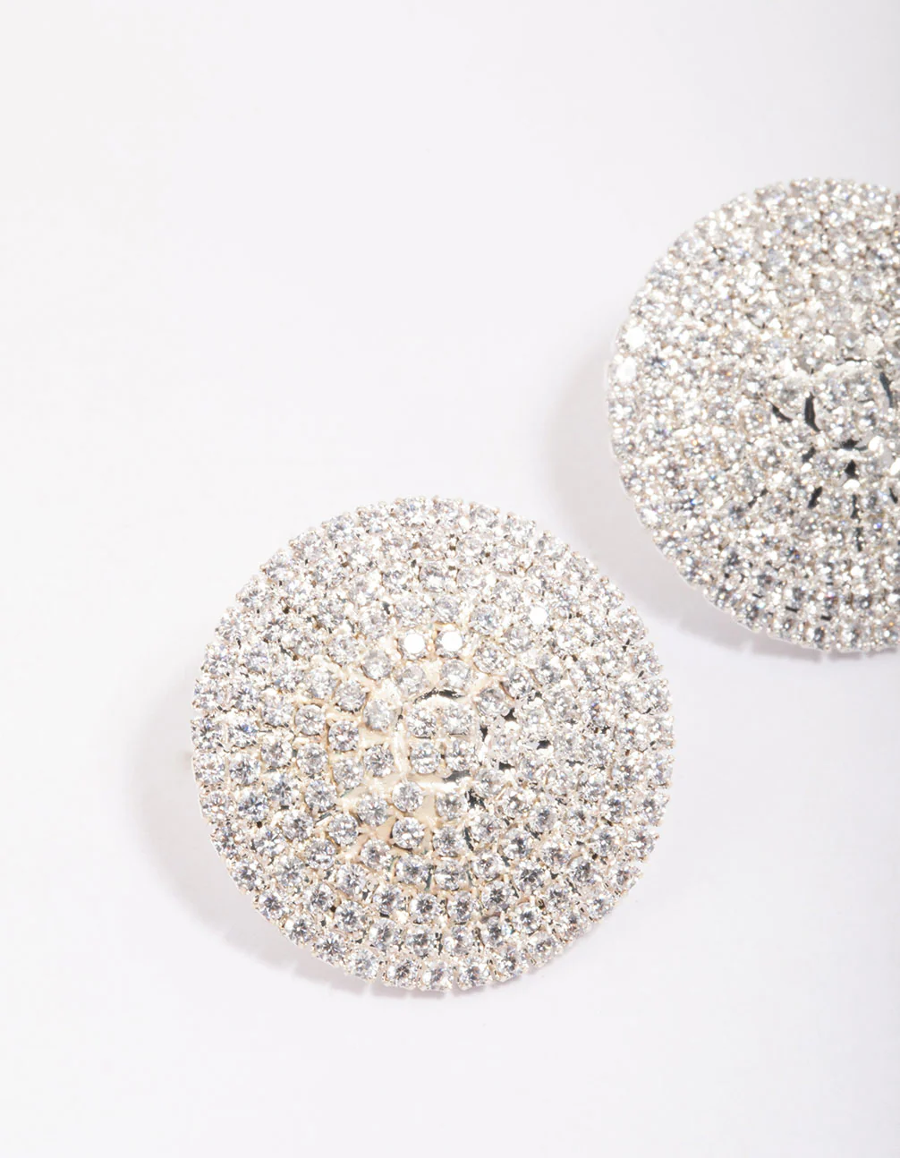 Silver Cubic Zirconia Statement Round Stud Earrings - Image 2