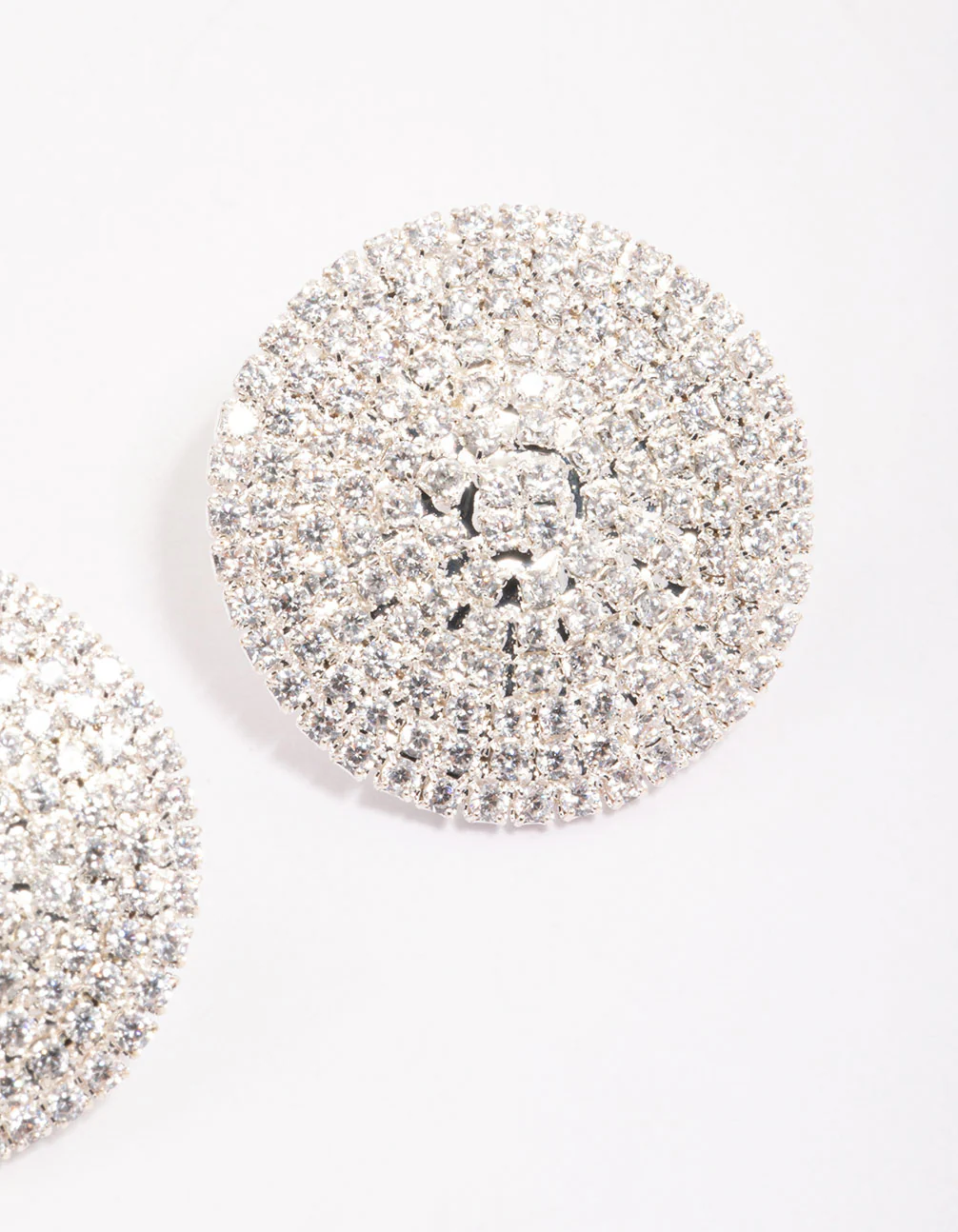 Silver Cubic Zirconia Statement Round Stud Earrings - Image 3