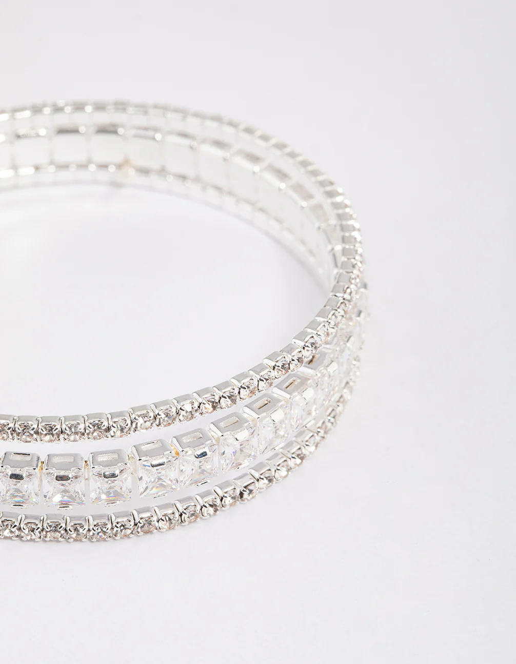 Silver Cubic Zirconia Trio Layer Cuff Bangle - Image 3