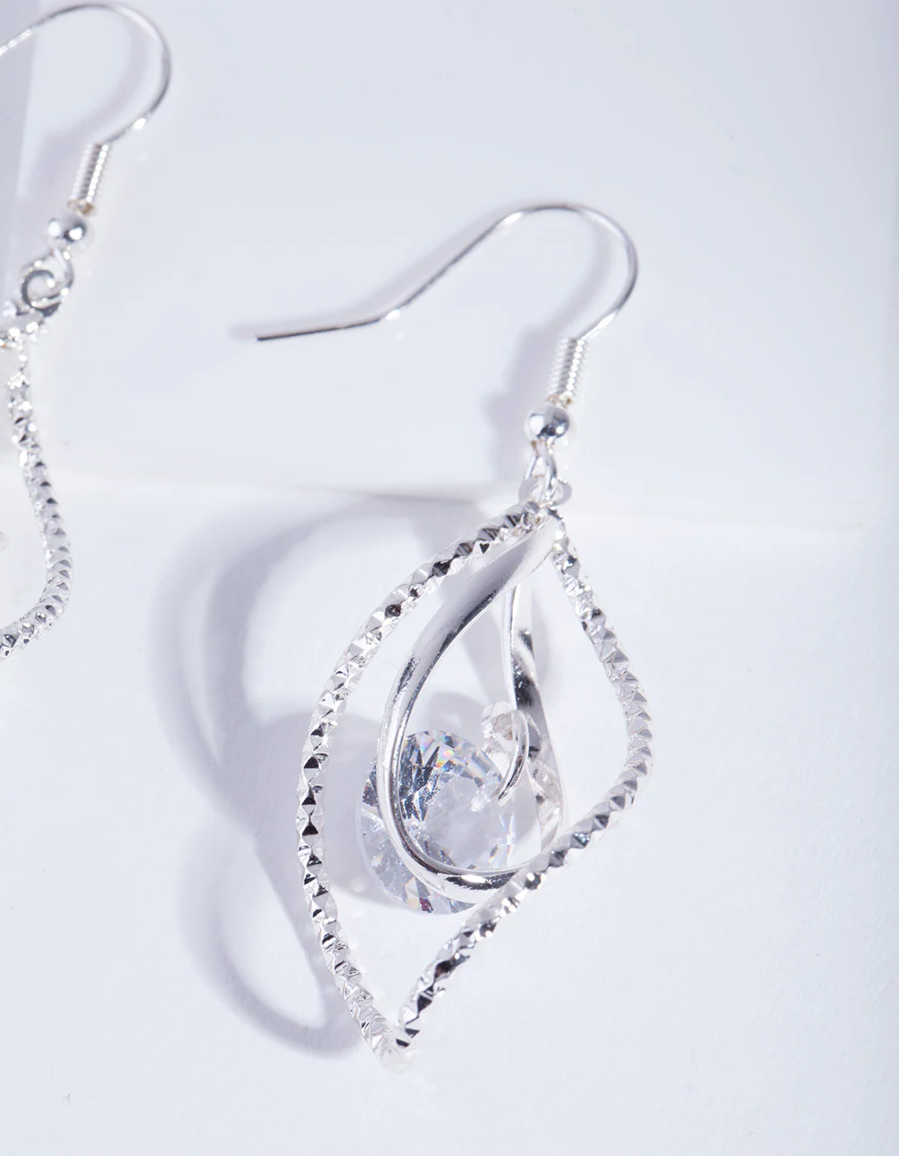 Silver Cubic Zirconia Charm Twist Earrings - Image 2