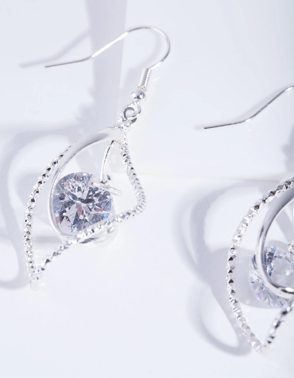 Silver Cubic Zirconia Charm Twist Earrings - Image 3