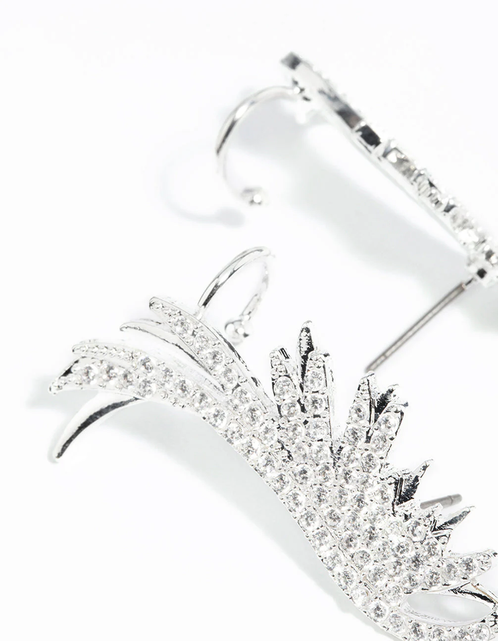 Silver Cubic Zirconia Wing Cuff Earrings - Image 3