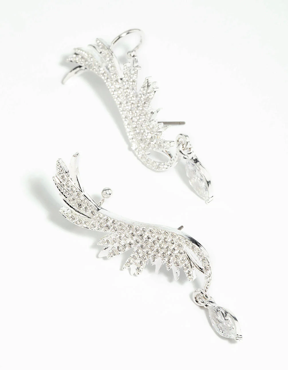 Silver Cubic Zirconia Wing Cuff Earrings - Image 4