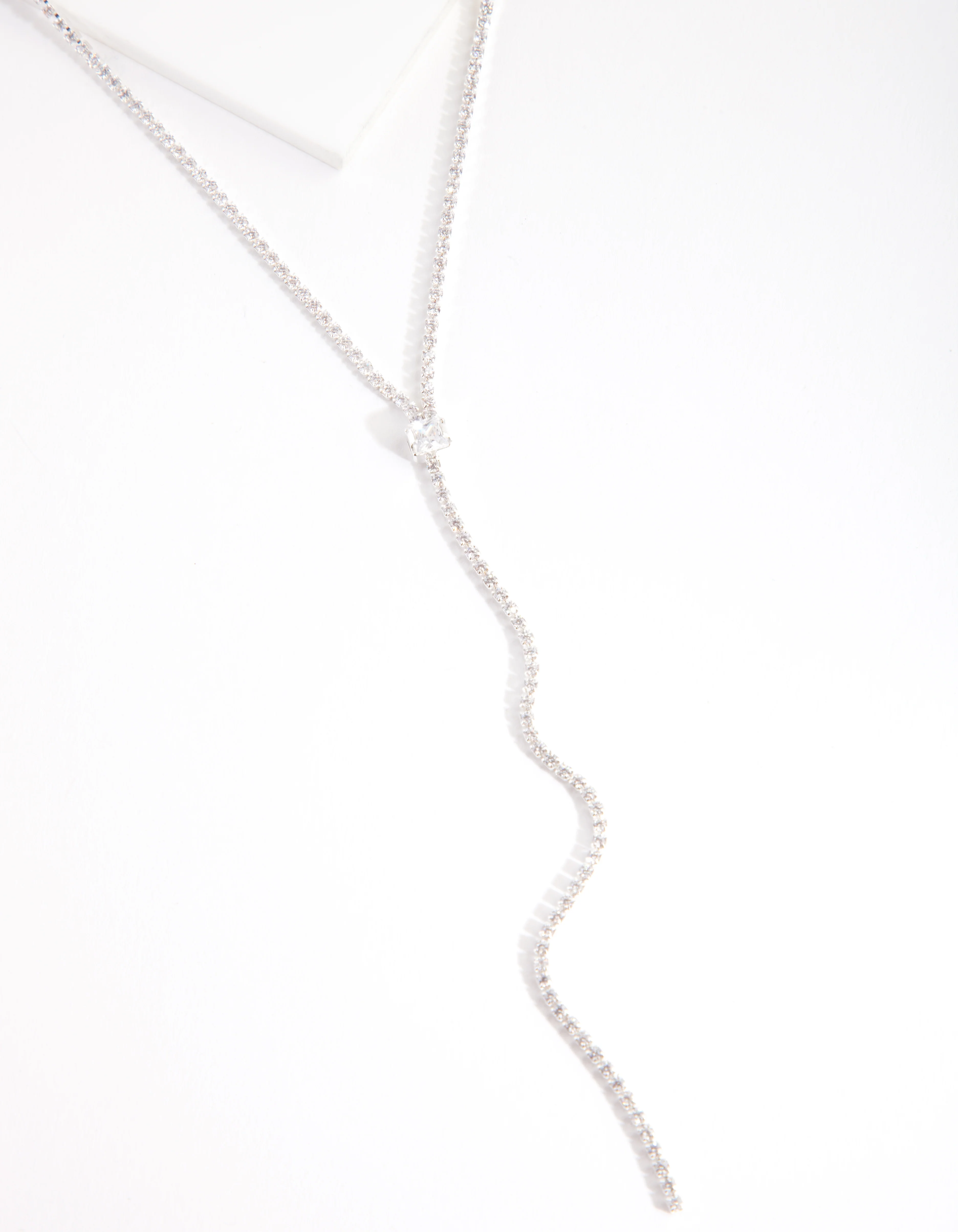 Cubic Zirconia Silver Y-Neck Necklace - Image 2