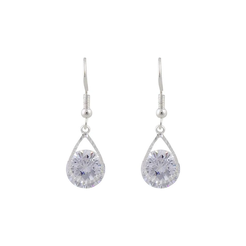 Cubic Zirconia In Silver Teardrop Earrings