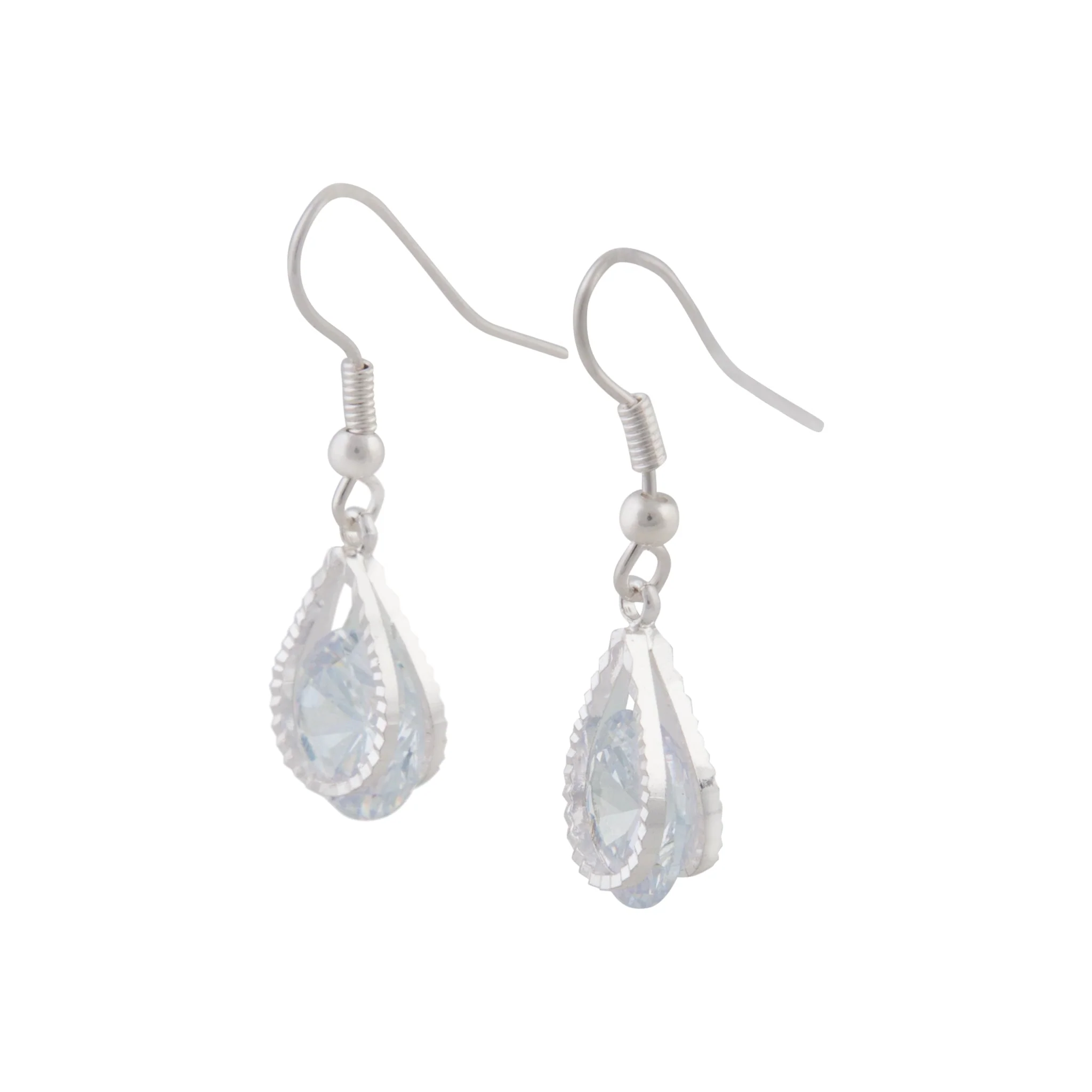 Cubic Zirconia In Silver Teardrop Earrings - Image 2