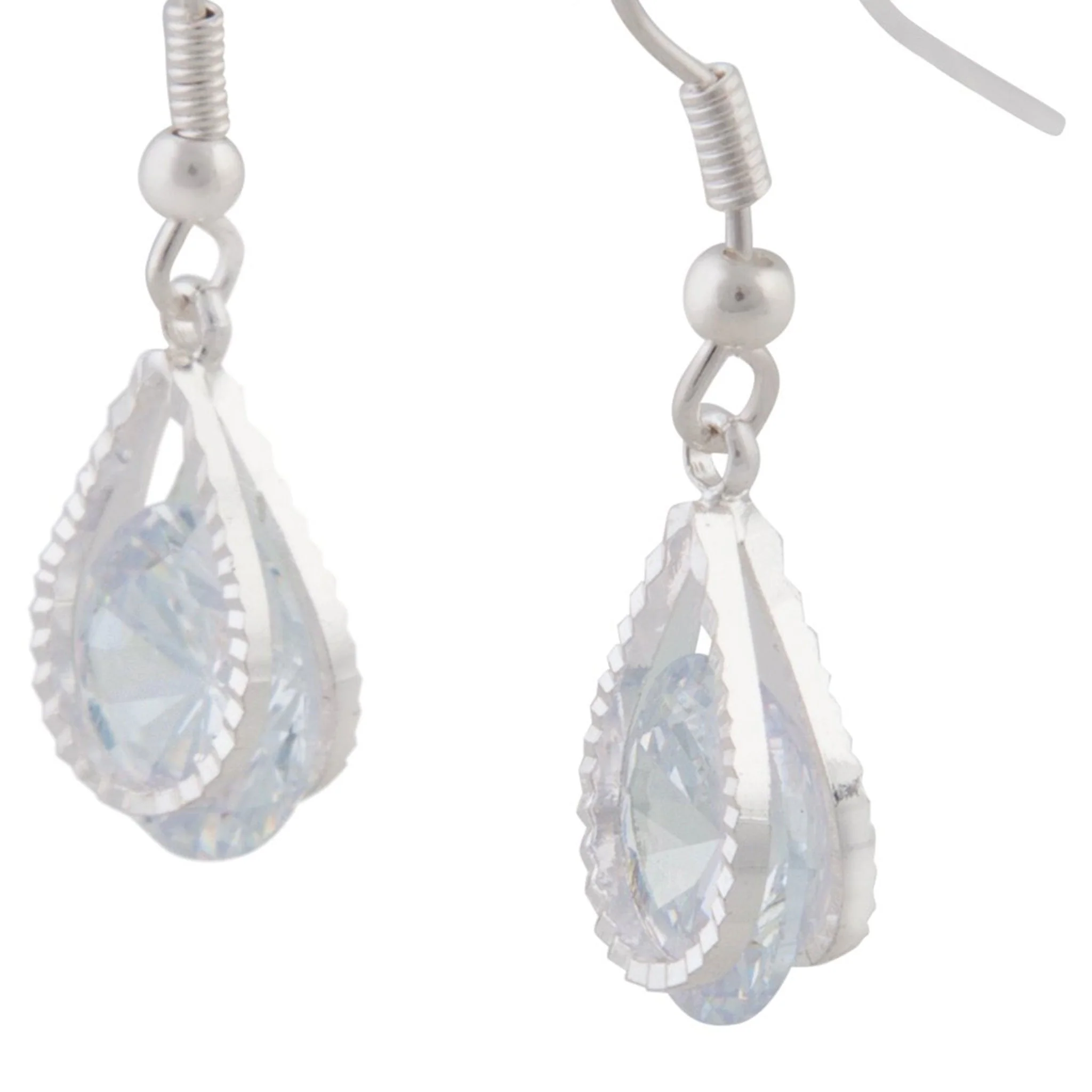 Cubic Zirconia In Silver Teardrop Earrings - Image 4
