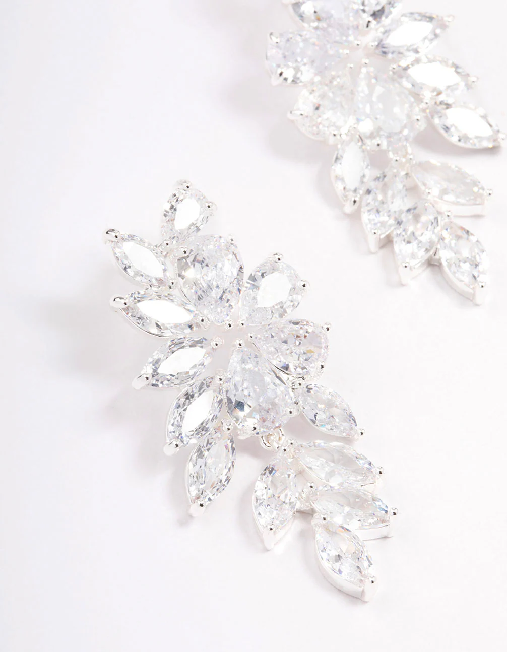 Silver Flower Cluster Drop Earrings - Image 2