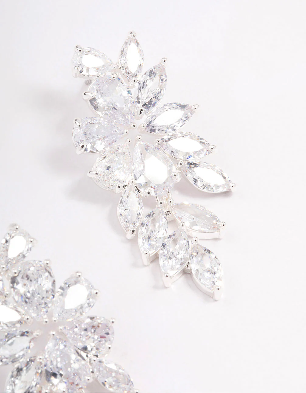 Silver Flower Cluster Drop Earrings - Image 3