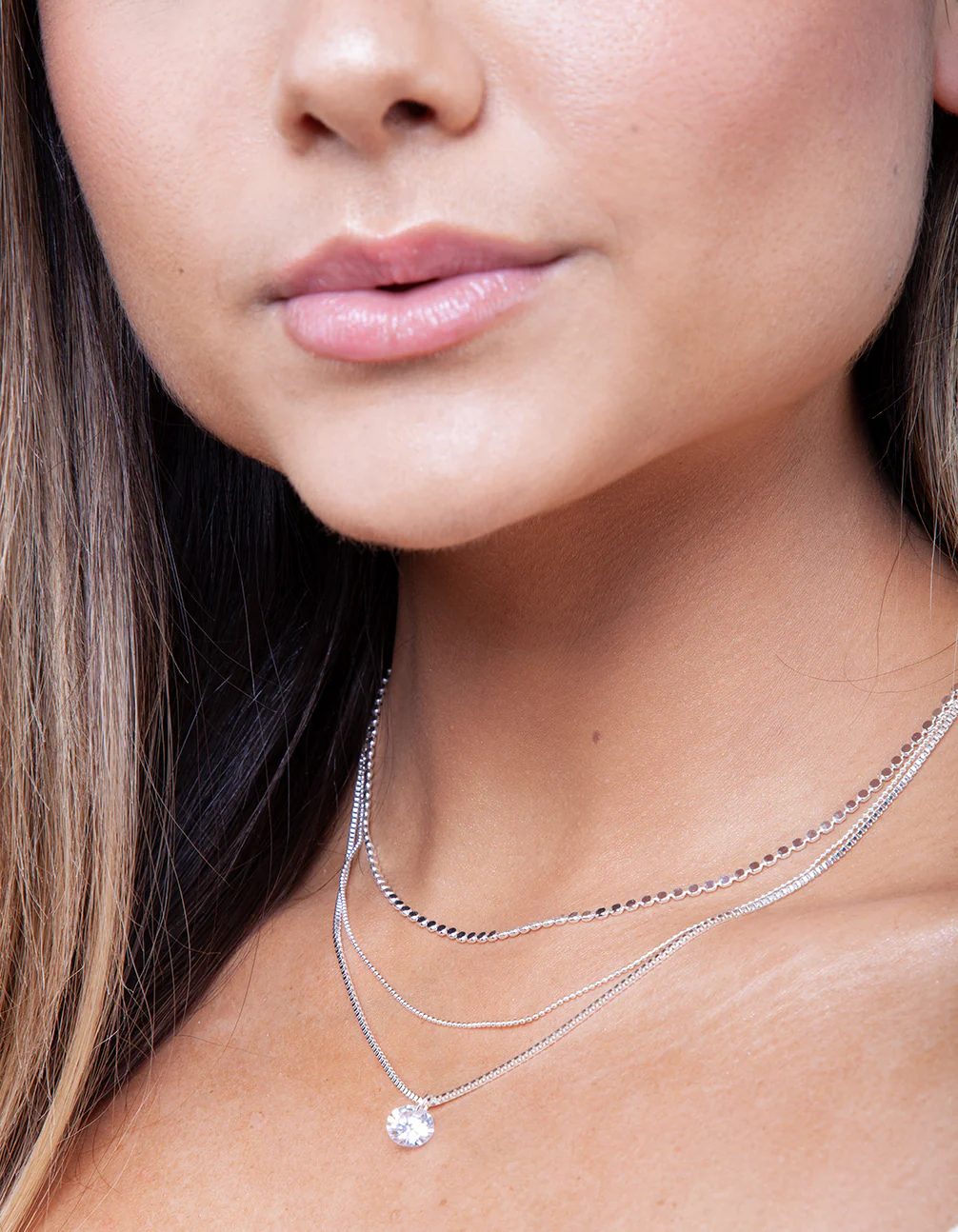 Silver Layered Cubic Zirconia Necklace - Image 3