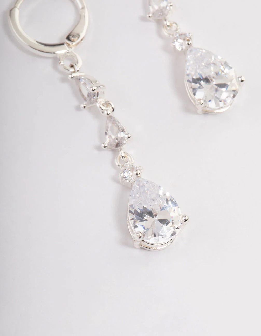 Silver Triple Huggie Drop Earrings - Image 2