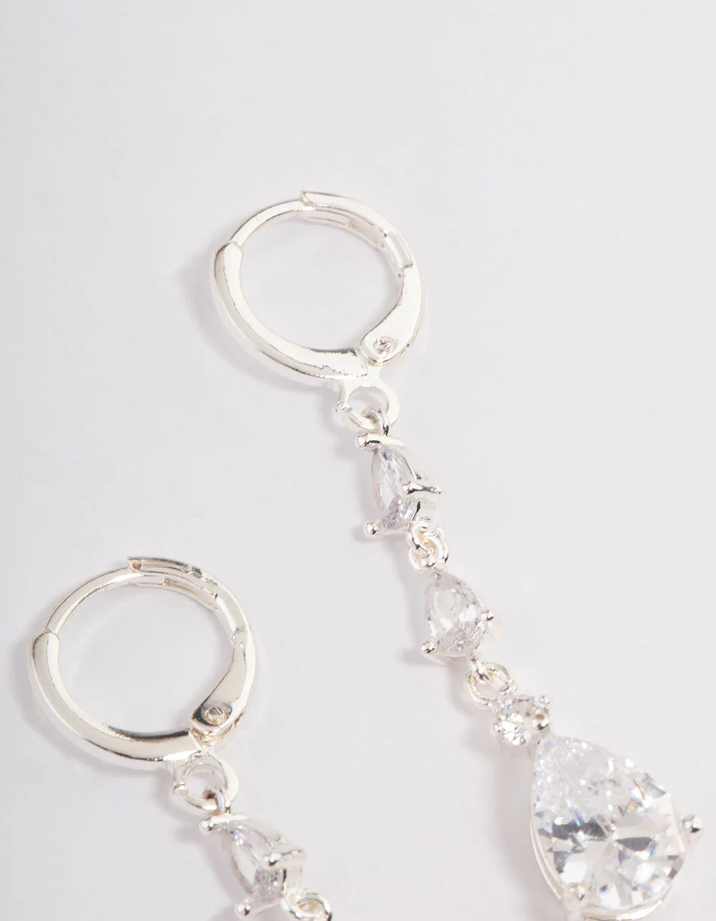 Silver Triple Huggie Drop Earrings - Image 3