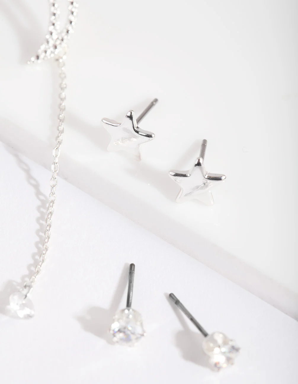 Silver Cubic Zirconia Star & Moon Earring Pack - Image 3