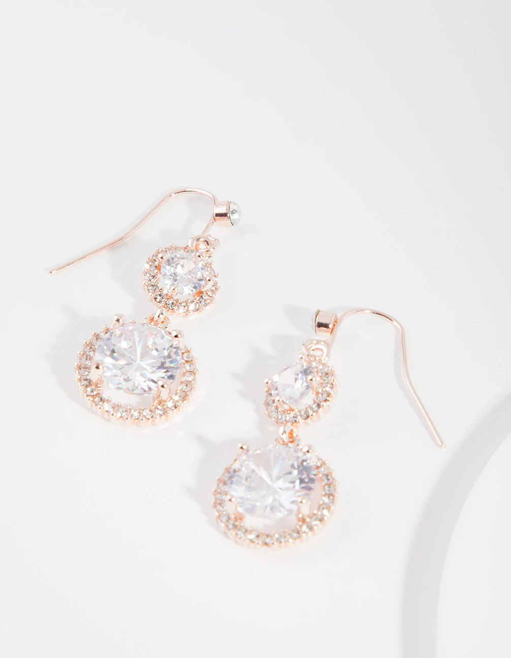 Rose Gold Cubic Zirconia Circle Drop Earrings - Image 2