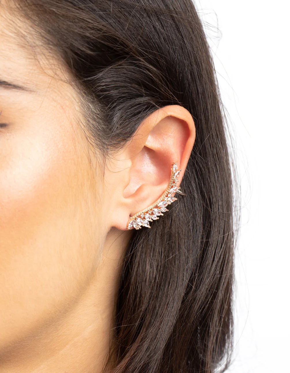 Rose Gold Cubic Zirconia Marquise Crawler Earrings - Image 2