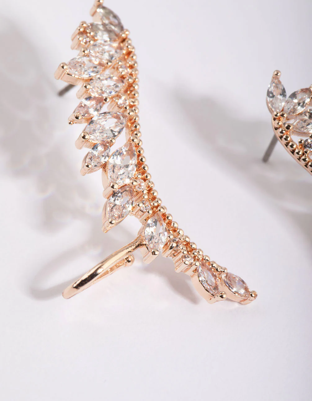 Rose Gold Cubic Zirconia Marquise Crawler Earrings - Image 3