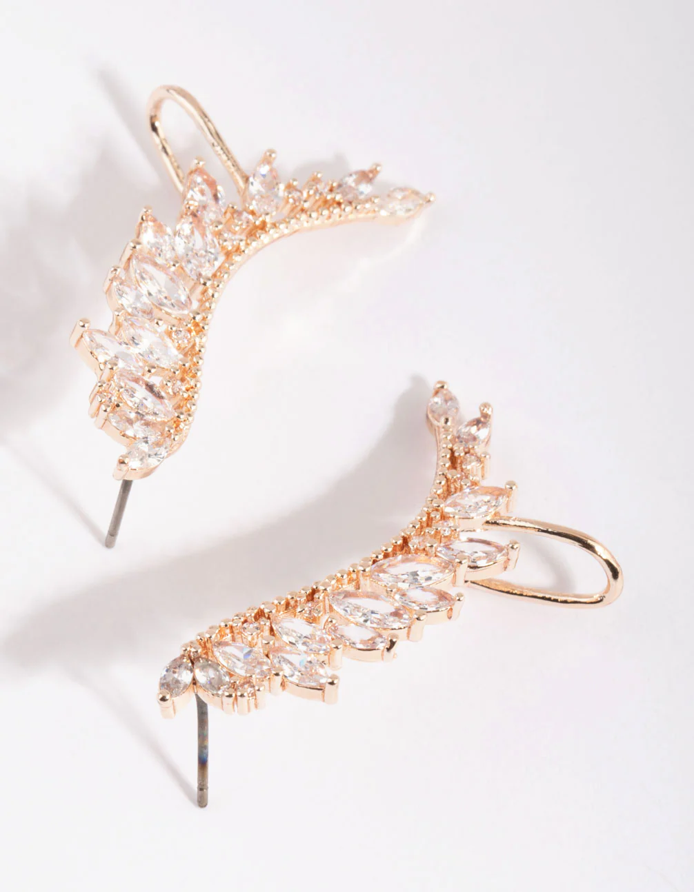 Rose Gold Cubic Zirconia Marquise Crawler Earrings - Image 4