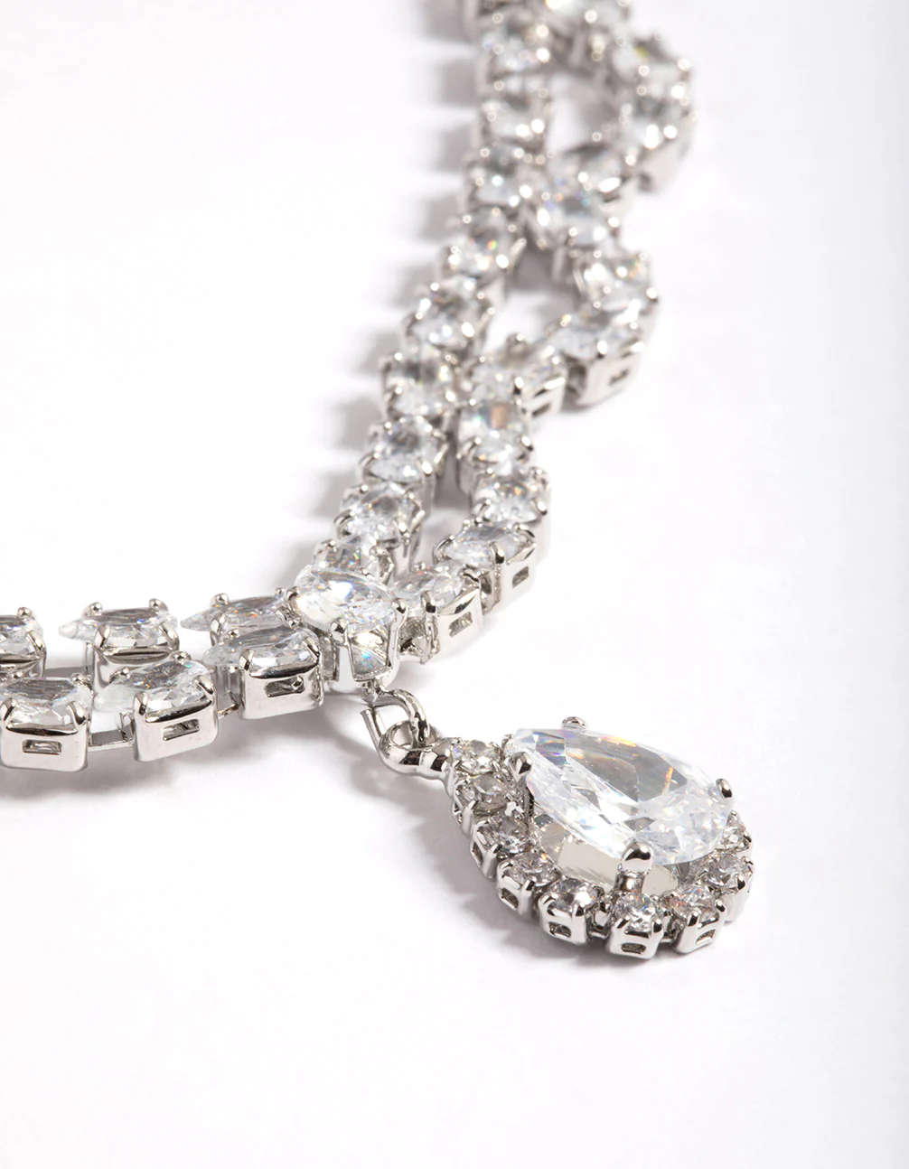 Silver Cubic Zirconia Lace Teardrop Necklace - Image 4