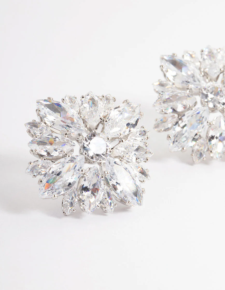 Silver Statement Stud Earrings - Image 2