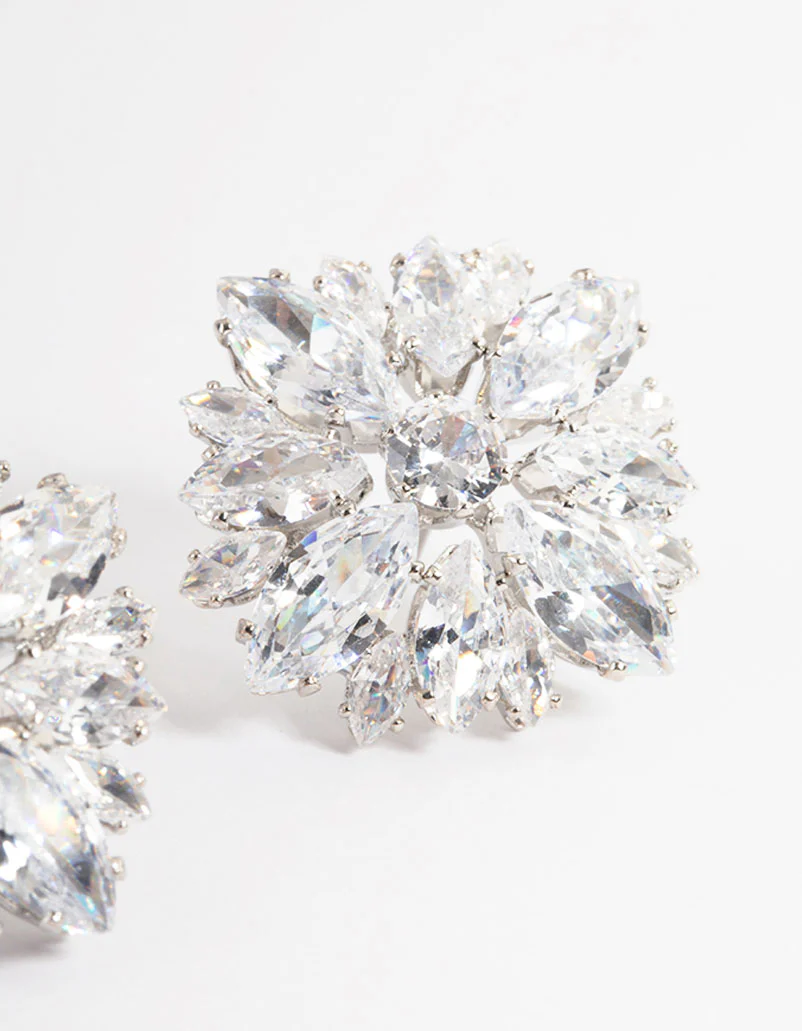 Silver Statement Stud Earrings - Image 3