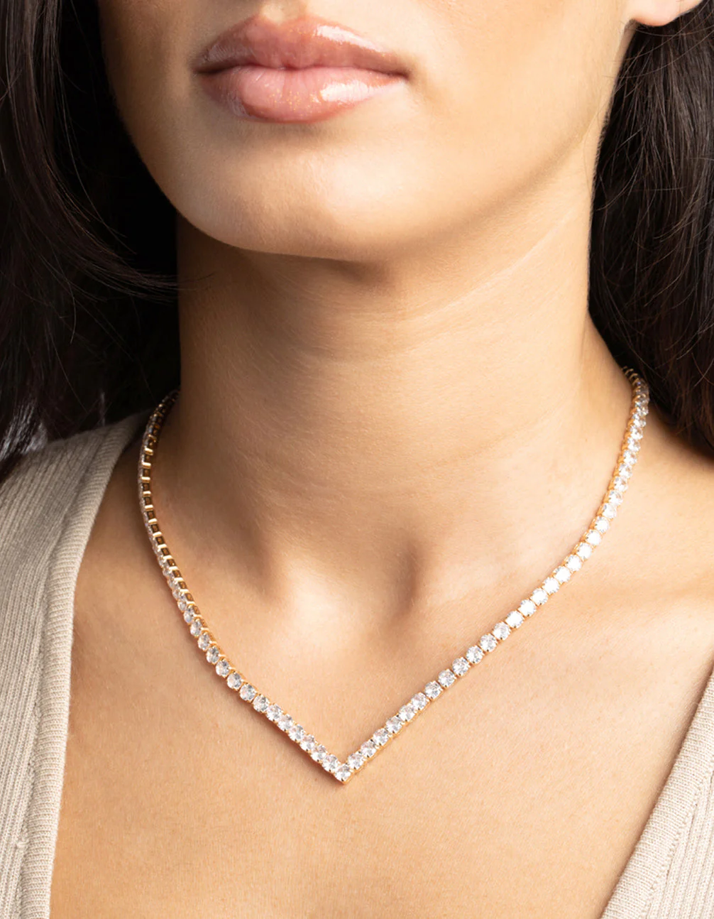 Gold Cubic Zirconia Point Necklace - Image 2