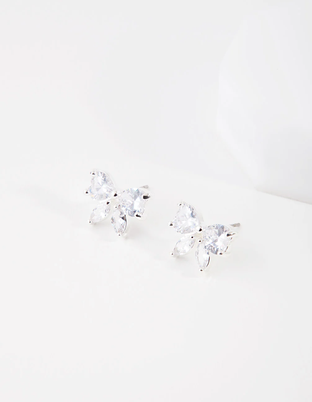 Silver Cubic Zirconia Bow Stud Earrings - Image 2
