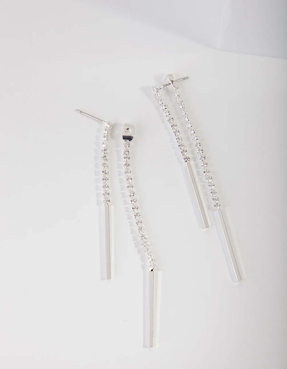 Silver Cubic Zirconia Cupchain & Bar Drop Earrings - Image 2